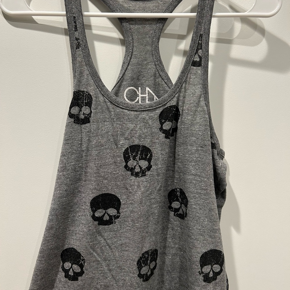 Chaser Gray Skull Print Tank Top